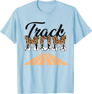 Leopard Messy Bun Track Funny Field Mom Mother's Day Running T-Shirt - T-Shirt | Light Blue