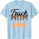 Leopard Messy Bun Track Funny Field Mom Mother's Day Running T-Shirt - T-Shirt | Light Blue