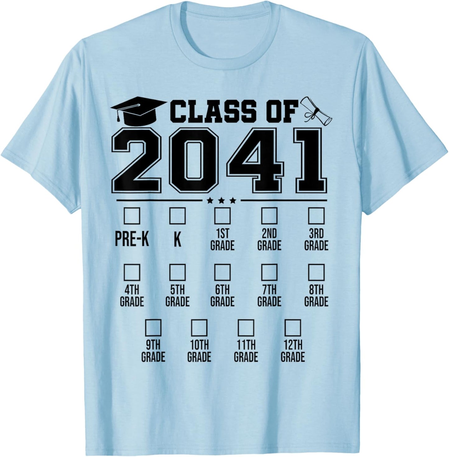 Class of 2041 Checklist Pre-K 12th Grade Graduation 2041 T-Shirt - T-Shirt | Light Blue