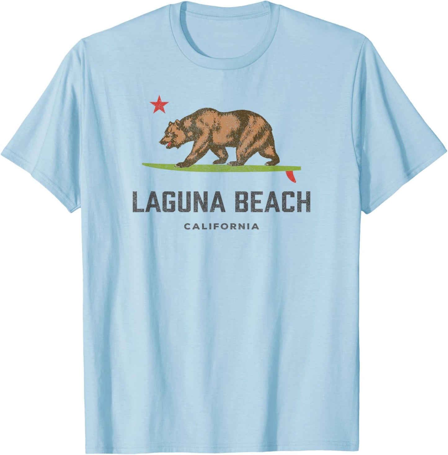 Vintage Laguna Beach California Bear Surfing Souvenir T-Shirt - T-Shirt | Light Blue