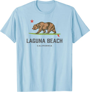 Vintage Laguna Beach California Bear Surfing Souvenir T-Shirt - T-Shirt | Light Blue