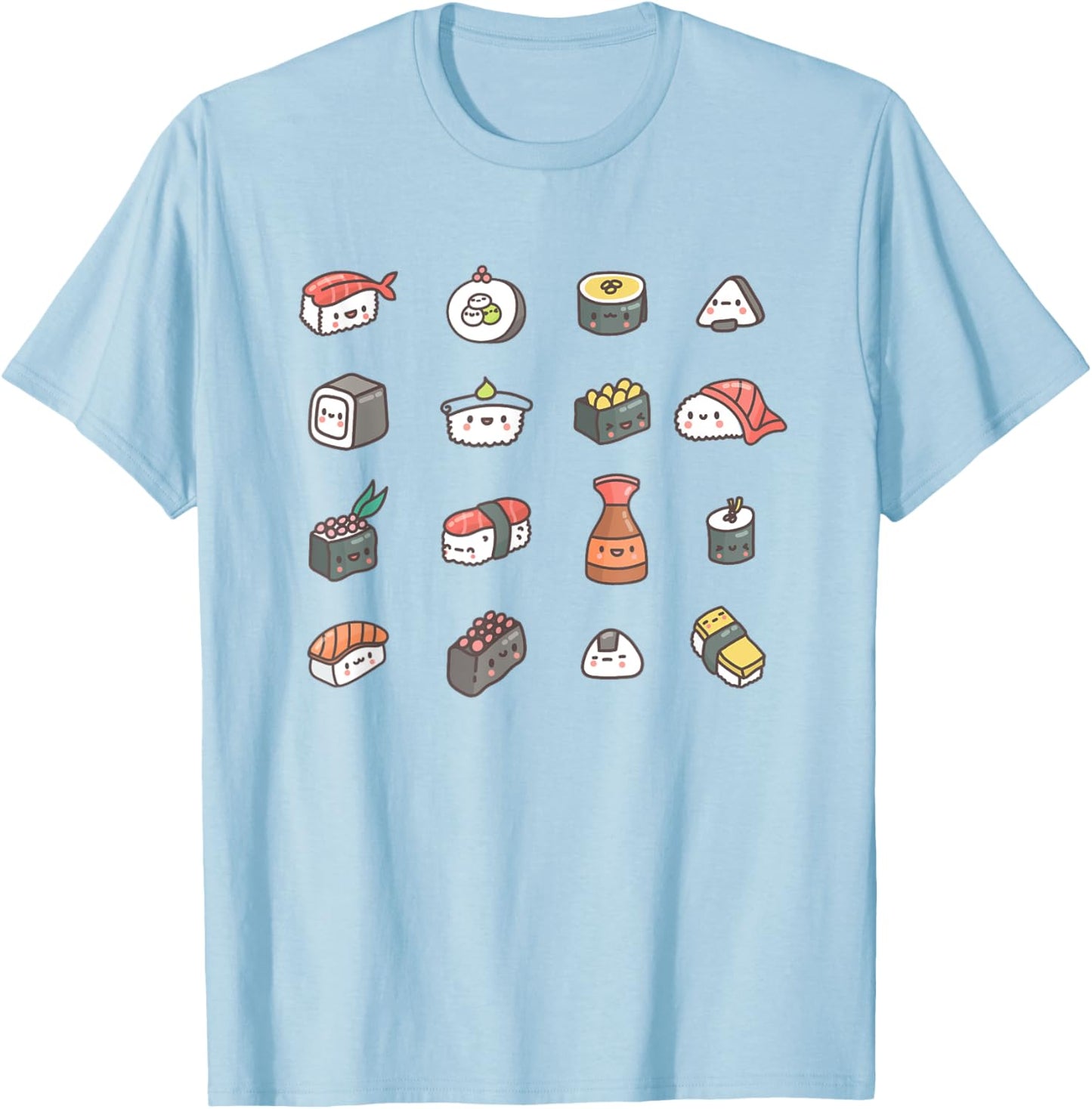 Kawaii Sushi Roll Anime T-Shirt - T-Shirt | Light Blue