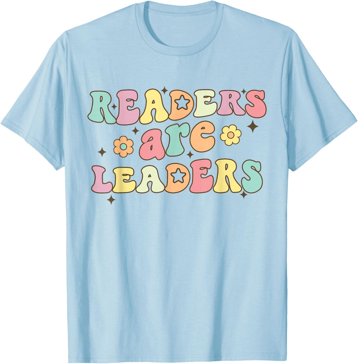 Readers Are Leaders Book Lover Retro Groovy Back To School T-Shirt - T-Shirt | Light Blue