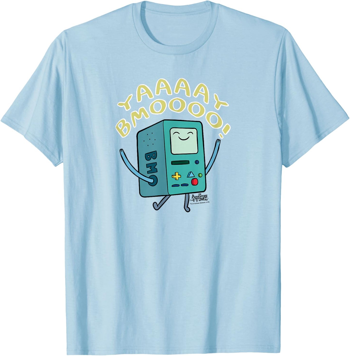 Cartoon Network Adventure Time Yay BMO -Adults , White, Small, Short Sleeve, Classic Fit T-Shirt - T-Shirt | Light Blue