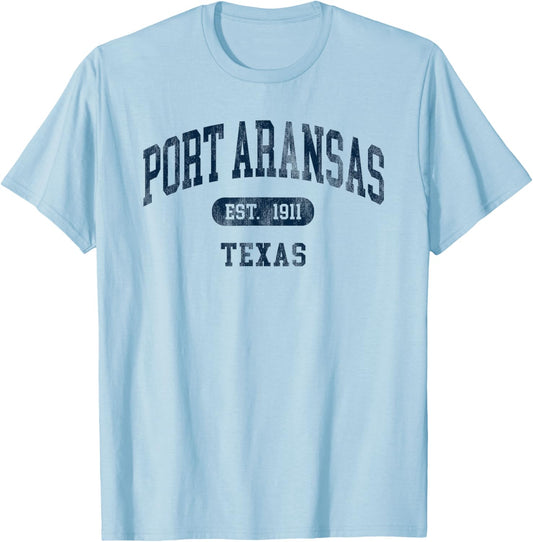 Port Aransas Texas Retro Preppy Throwback Souvenir T-Shirt - T-Shirt | Light Blue