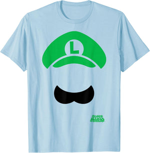 Super Mario Luigi Hat And Mustache T-Shirt - T-Shirt | Light Blue