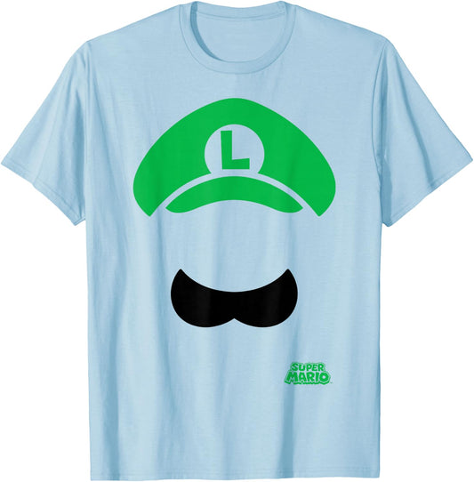 Super Mario Luigi Hat And Mustache T-Shirt - T-Shirt | Light Blue