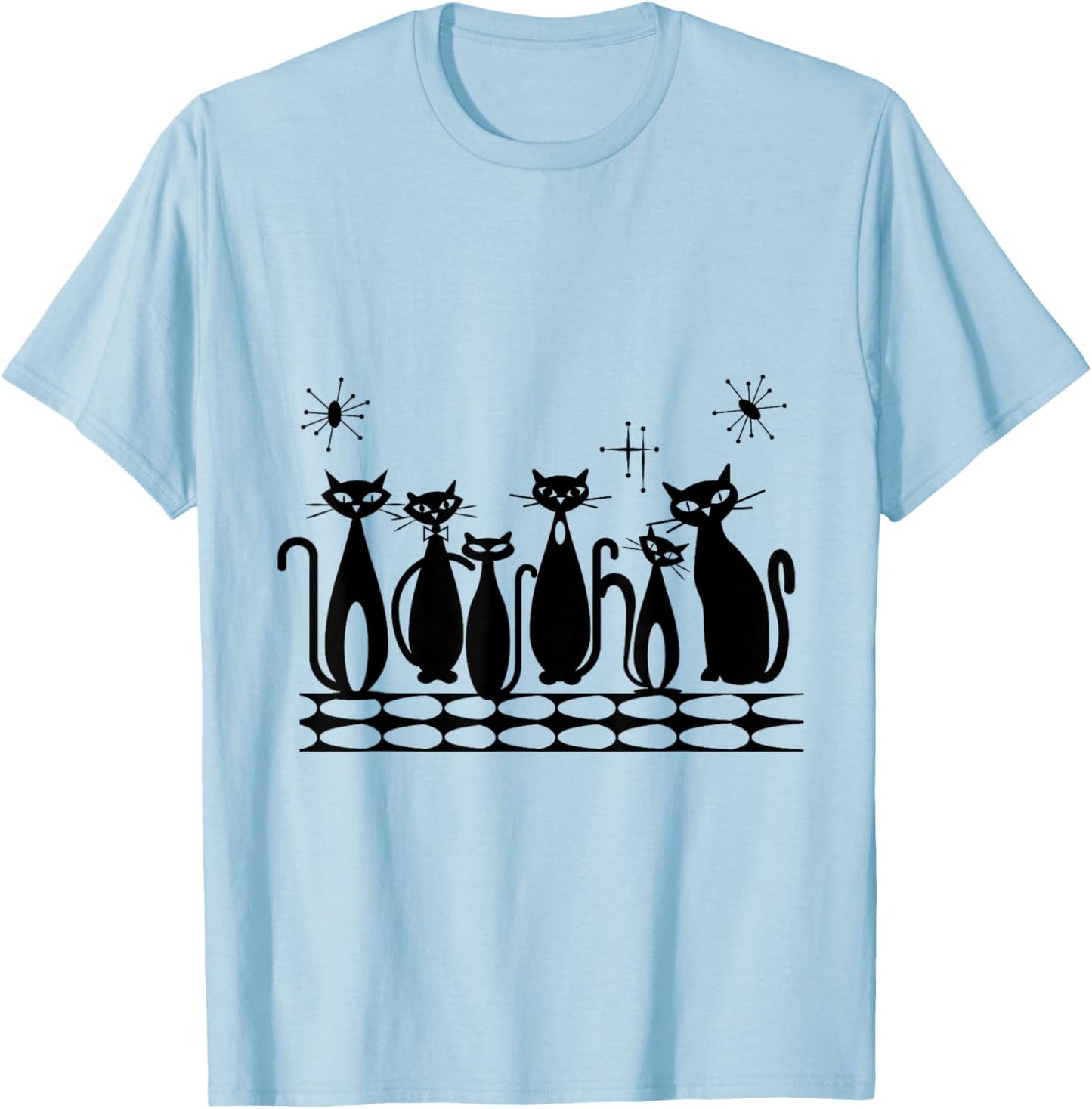 Atomic Cats Black Kitties MCM Retro T-Shirt - T-Shirt | Light Blue