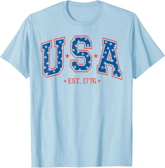 USA Est. 1776 4th of July Patriotic US American Flag T-Shirt - T-Shirt | Light Blue
