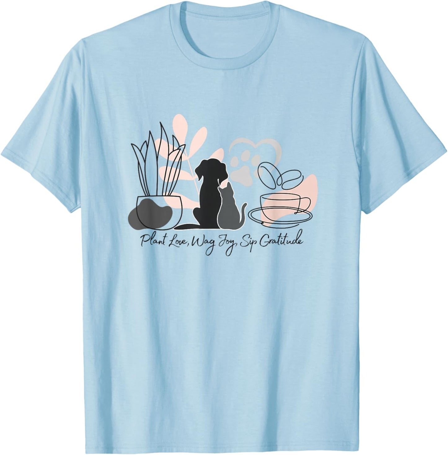 Aesthetic Minimalistic Plant Dog Coffee Art Drawing Women T-Shirt - T-Shirt | Light Blue