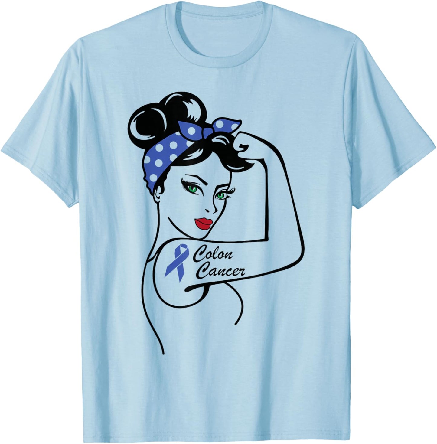 Colon Cancer Awareness Warrior Blue Ribbon Colorectal T-Shirt - T-Shirt | Light Blue