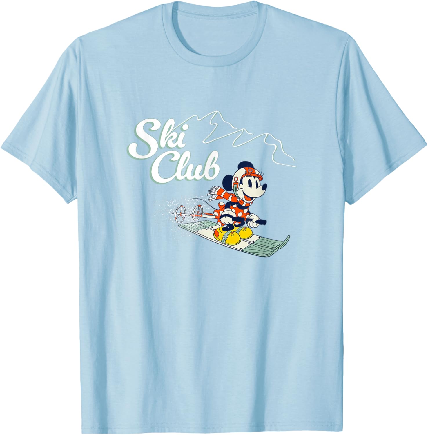 Disney Minnie Mouse Vintage Christmas Ski Club Holiday Fun T-Shirt - T-Shirt | Light Blue