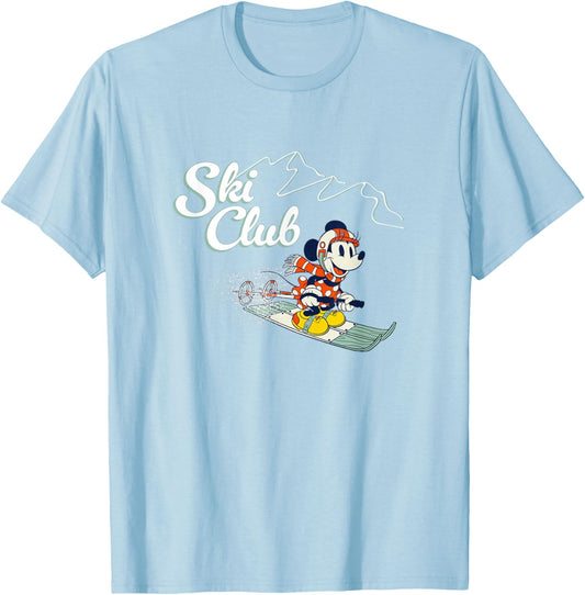 Disney Minnie Mouse Vintage Christmas Ski Club Holiday Fun T-Shirt - T-Shirt | Light Blue