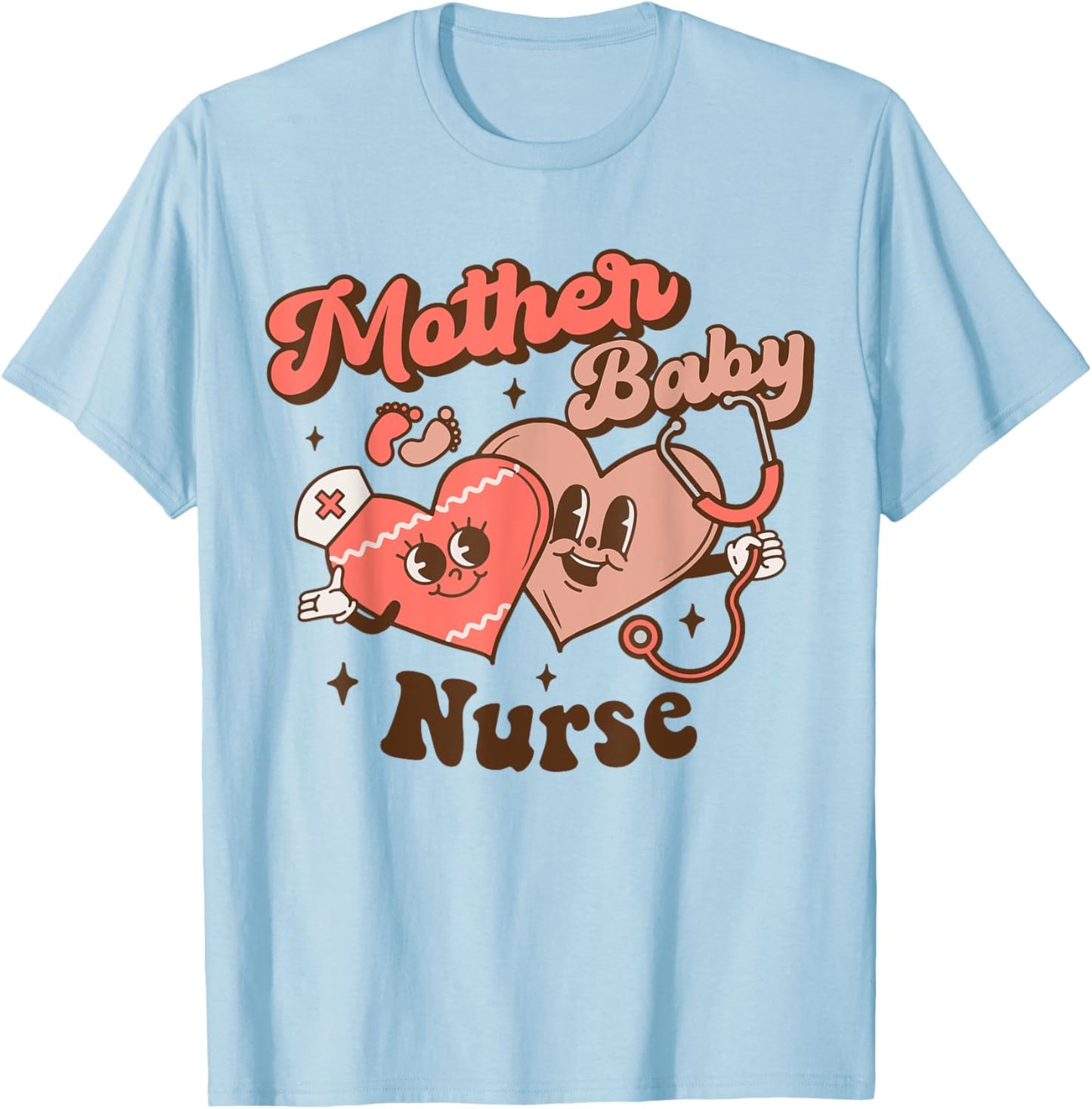 Mother Baby Squad Postpartum Nurse Groovy Nursing Valentines T-Shirt - T-Shirt | Light Blue