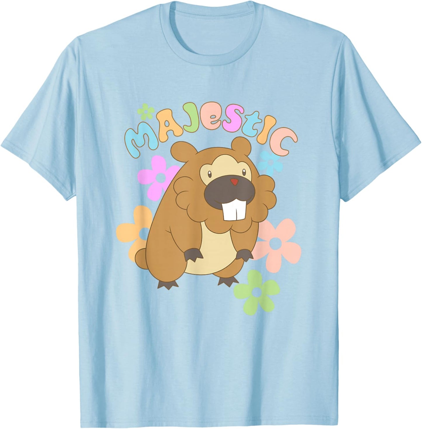 Pokémon Majestic Bidoof Floral Portrait T-Shirt - T-Shirt | Light Blue