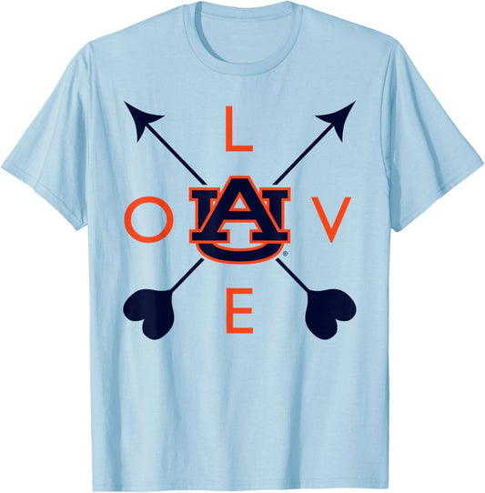 Auburn Tigers Valentine Arrows Officially Licensed T-Shirt - T-Shirt | Light Blue
