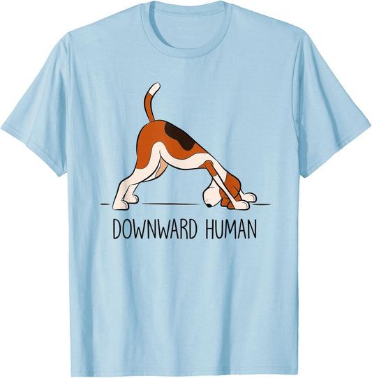 Downward Human - men women's funny dog yoga T-Shirt - T-Shirt | Light Blue