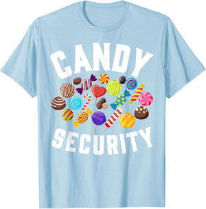 Candy Security Funny Parents Halloween Party Costume T-Shirt - T-Shirt | Light Blue
