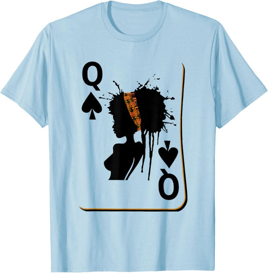 Queen Melanin Black Women African Card Q Black History Month T-Shirt - T-Shirt | Light Blue