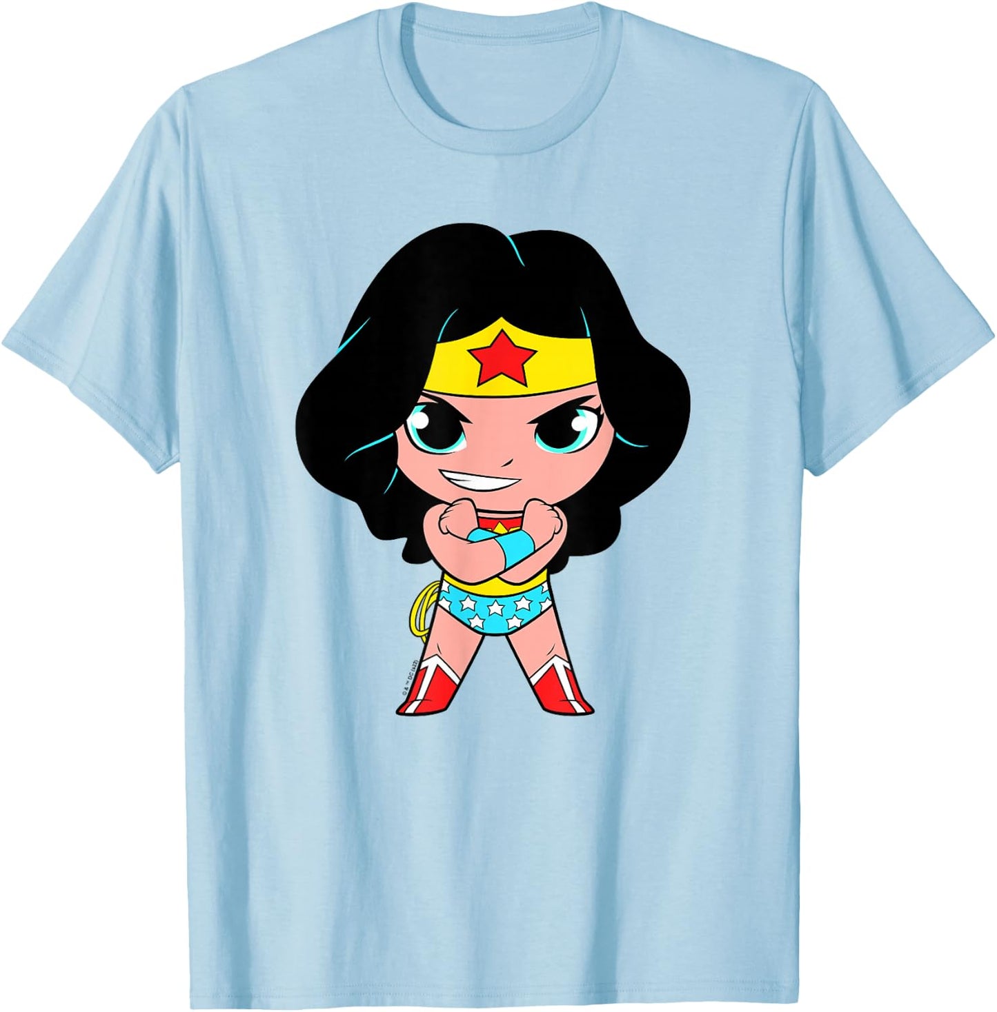 DC Super Friends Wonder Woman Big Character Portrait T-Shirt - T-Shirt | Light Blue