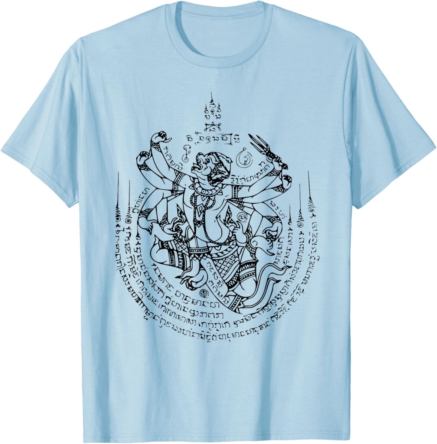 Sak Yant Tattoo Monkey God Hanuman 1 Muay Thai Magical White T-Shirt - T-Shirt | Light Blue