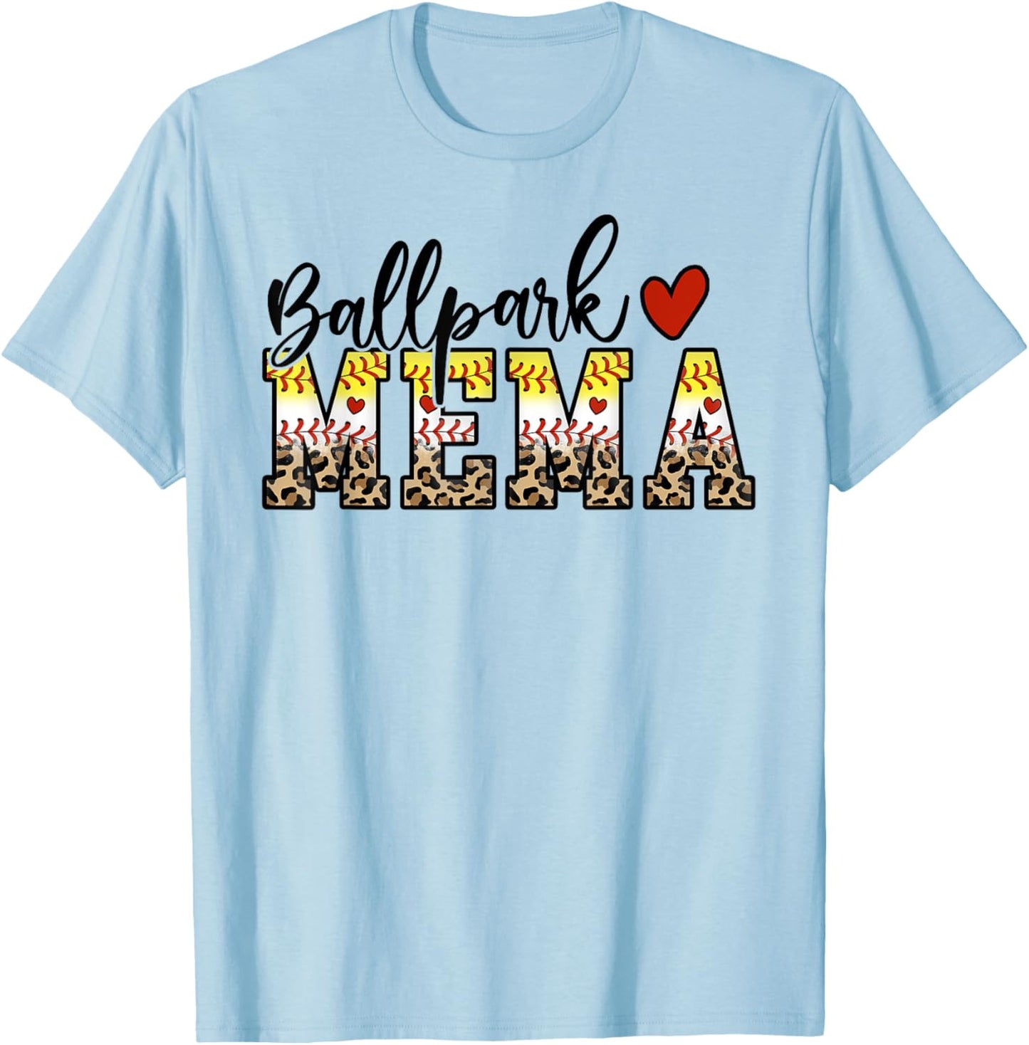 BallPark Mema Baseball Softball Mom Leopard Mother's Day T-Shirt - T-Shirt | Light Blue