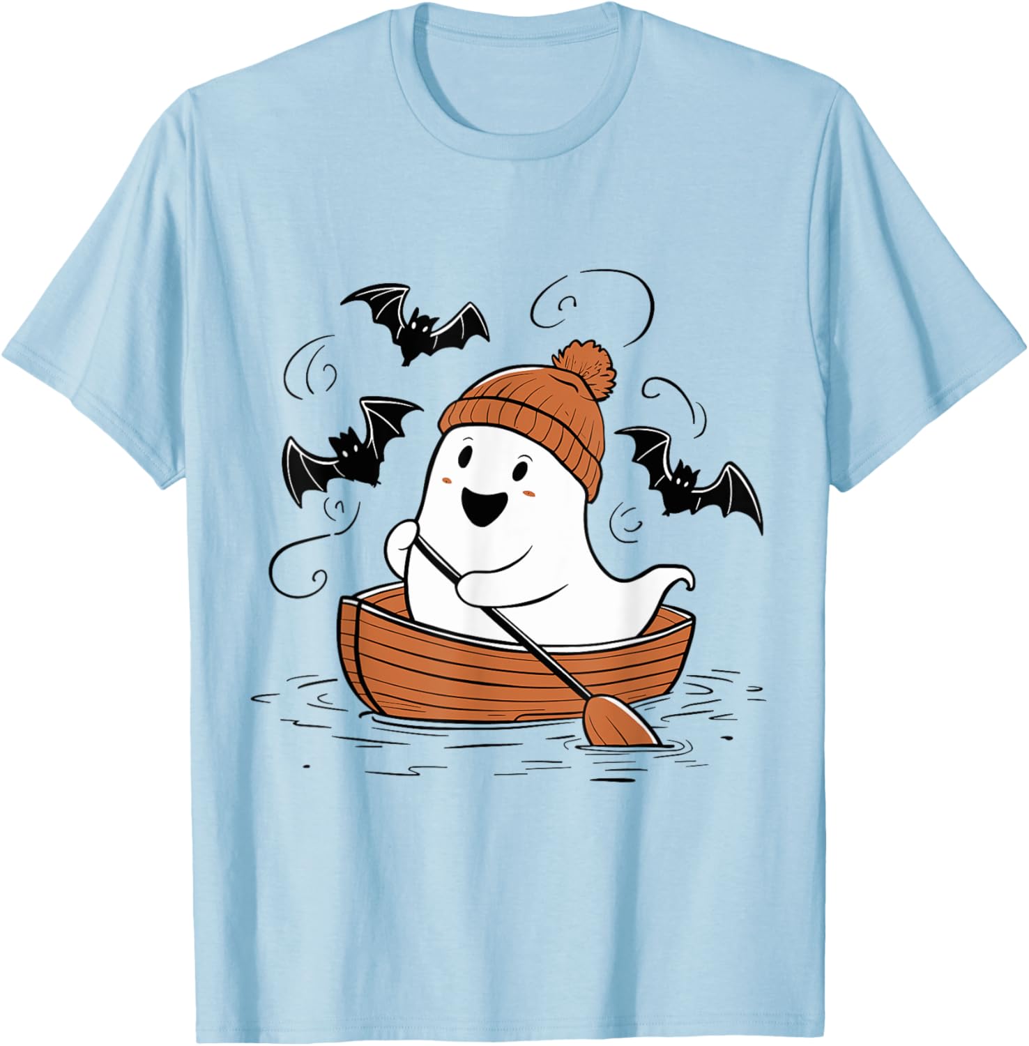 Cute Ghost Rowing Lovers Spooky Lake Boat Halloween T-Shirt - T-Shirt | Light Blue