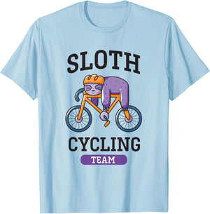 Funny Sloth Cycling Team Cyclist Club Riding A Bike Sports T-Shirt - T-Shirt | Light Blue