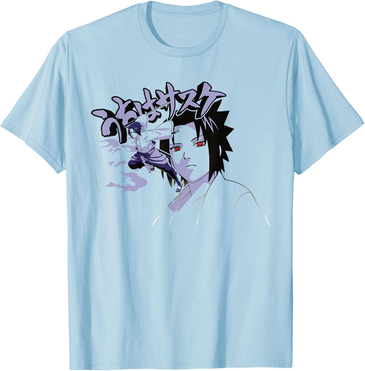 Naruto Shippuden Sasuke Curse Symbol with Jutsu T-Shirt - T-Shirt | Light Blue