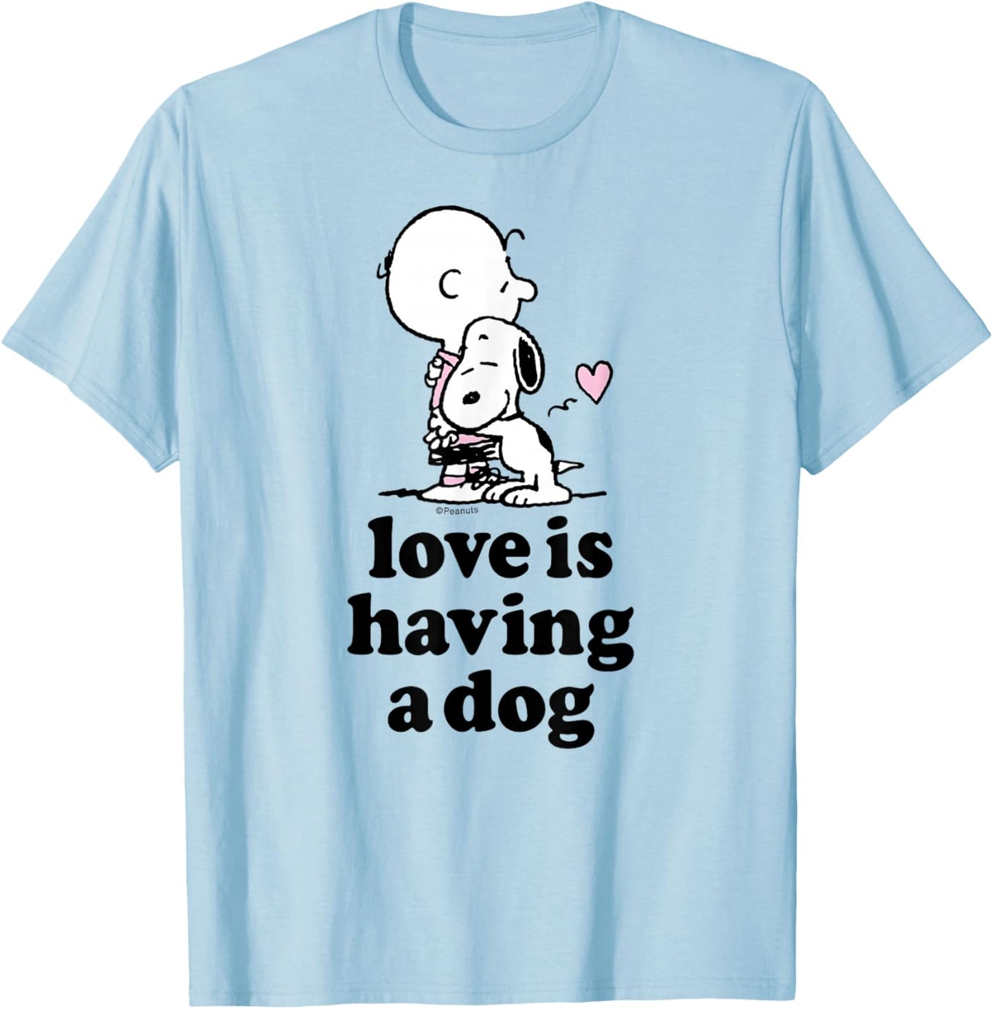 Peanuts - Snoopy Charlie Brown Hugging Love is Having A Dog T-Shirt - T-Shirt | Light Blue