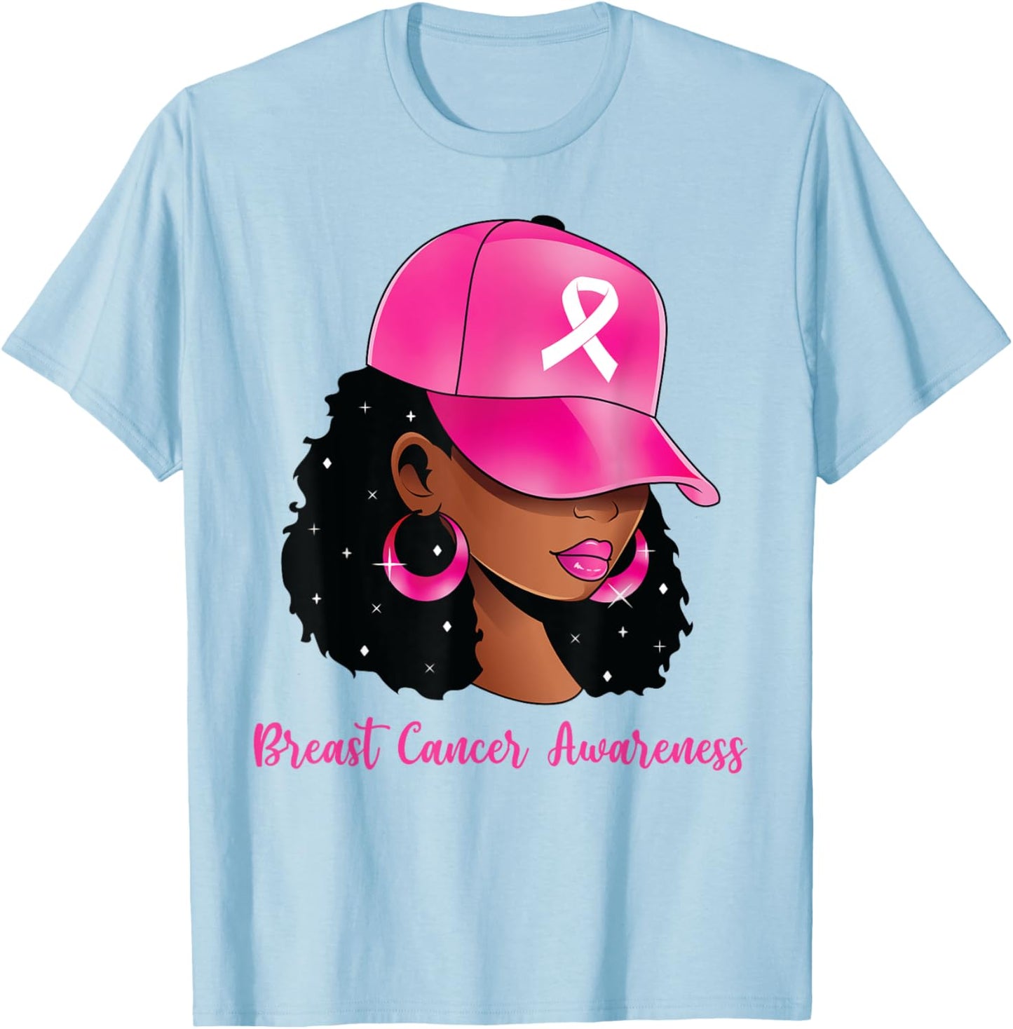 Black Women Pink Breast Cancer Awareness Warrior Women Girls T-Shirt - T-Shirt | Light Blue
