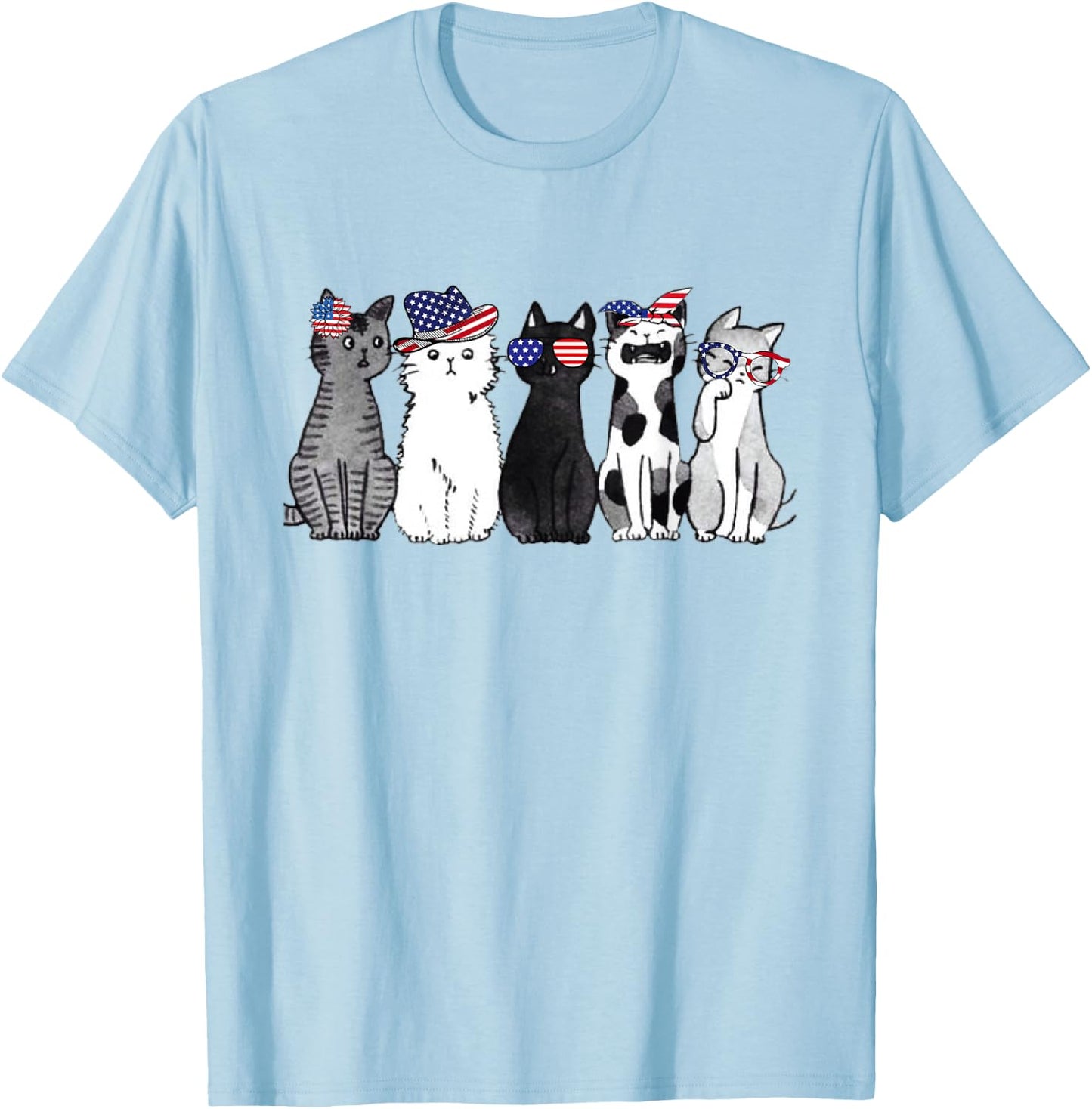 cat lover July 4th Forth of July funny cats American Flag T-Shirt - T-Shirt | Light Blue