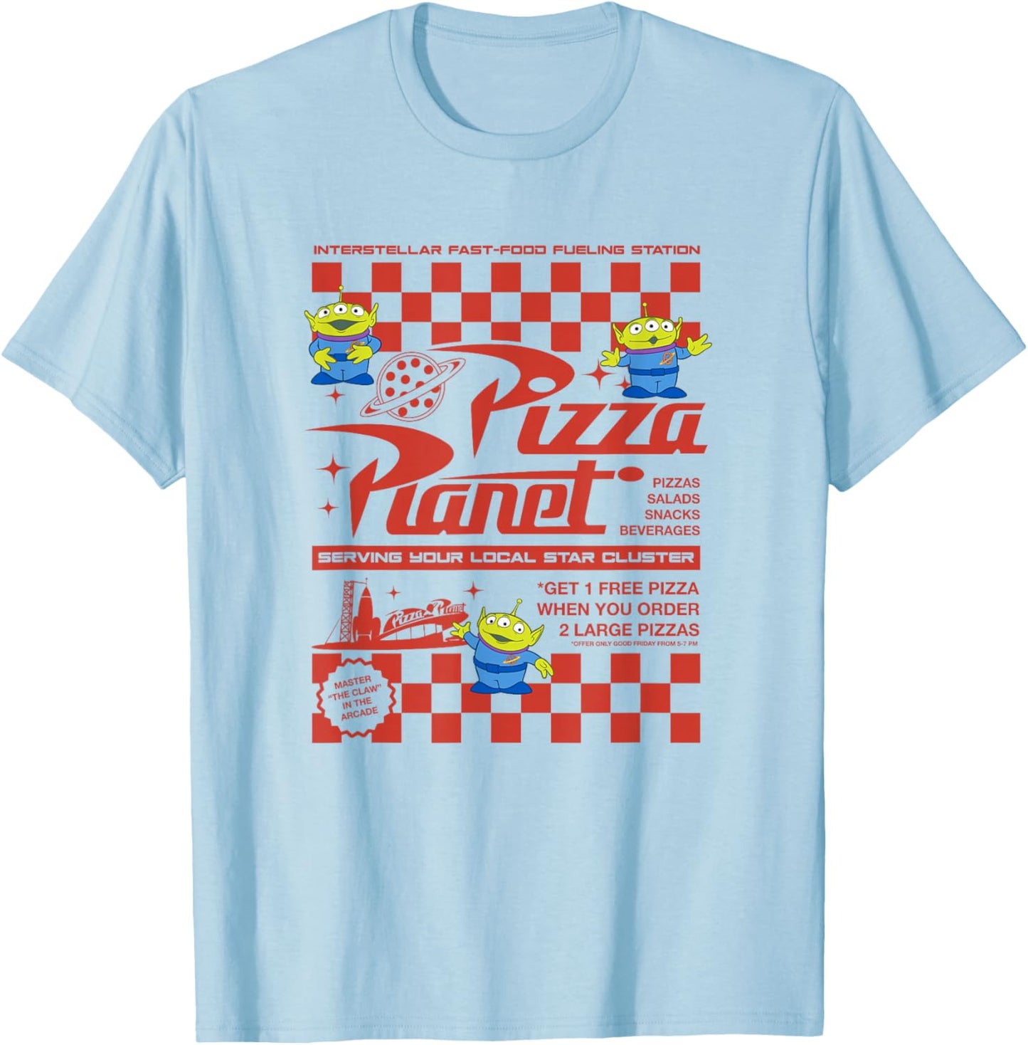 Disney Pixar Toy Story Pizza Planet Iconic Retro Flyer Logo T-Shirt - T-Shirt | Light Blue