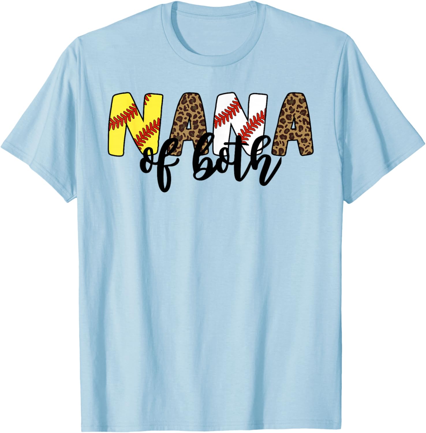 Leopard Nana Of Both Baseball Softball Grandma Mother's Day T-Shirt - T-Shirt | Light Blue