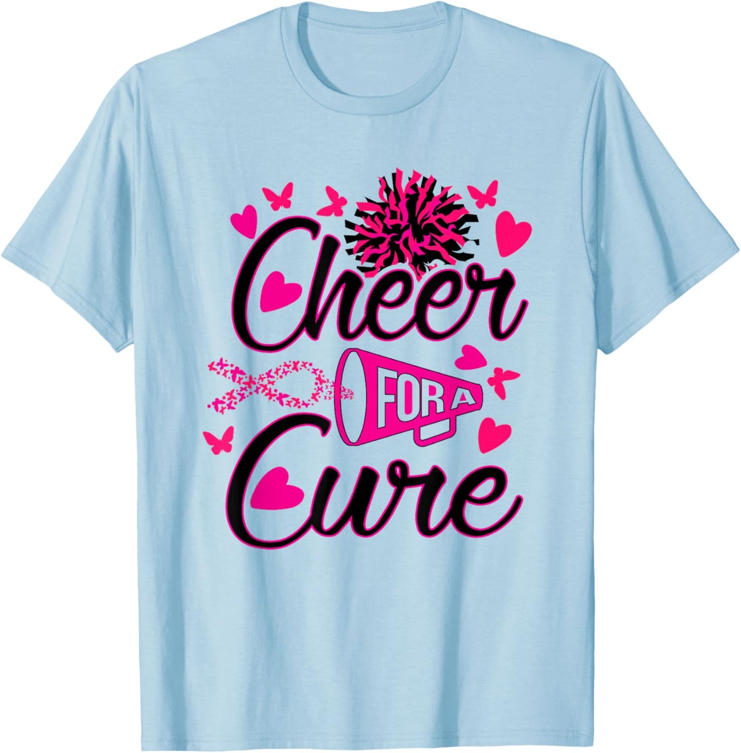 Cheer For The Cure Breast Cancer Awareness T-Shirt - T-Shirt | Light Blue