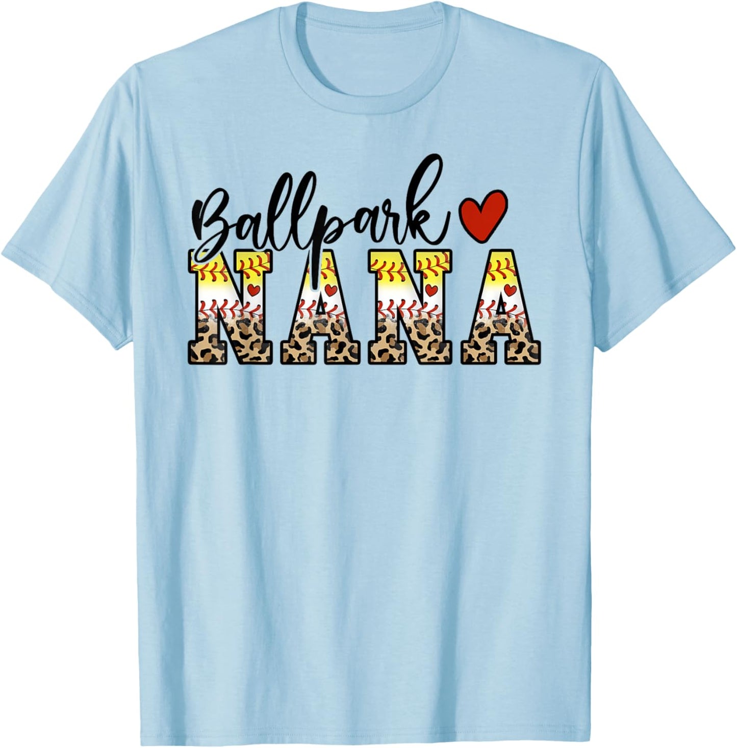 BallPark Nana Baseball Softball Mom Leopard Mother's Day T-Shirt - T-Shirt | Light Blue