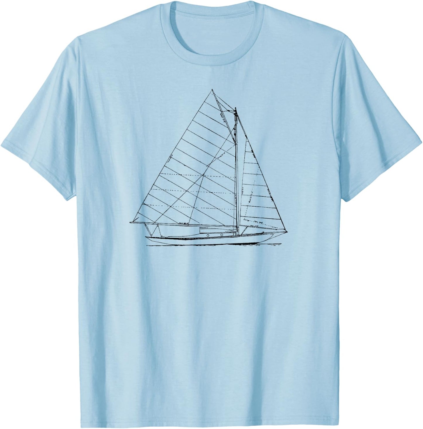 Sailboat Nautical Design Sketch - Sailing T-Shirt - T-Shirt | Light Blue