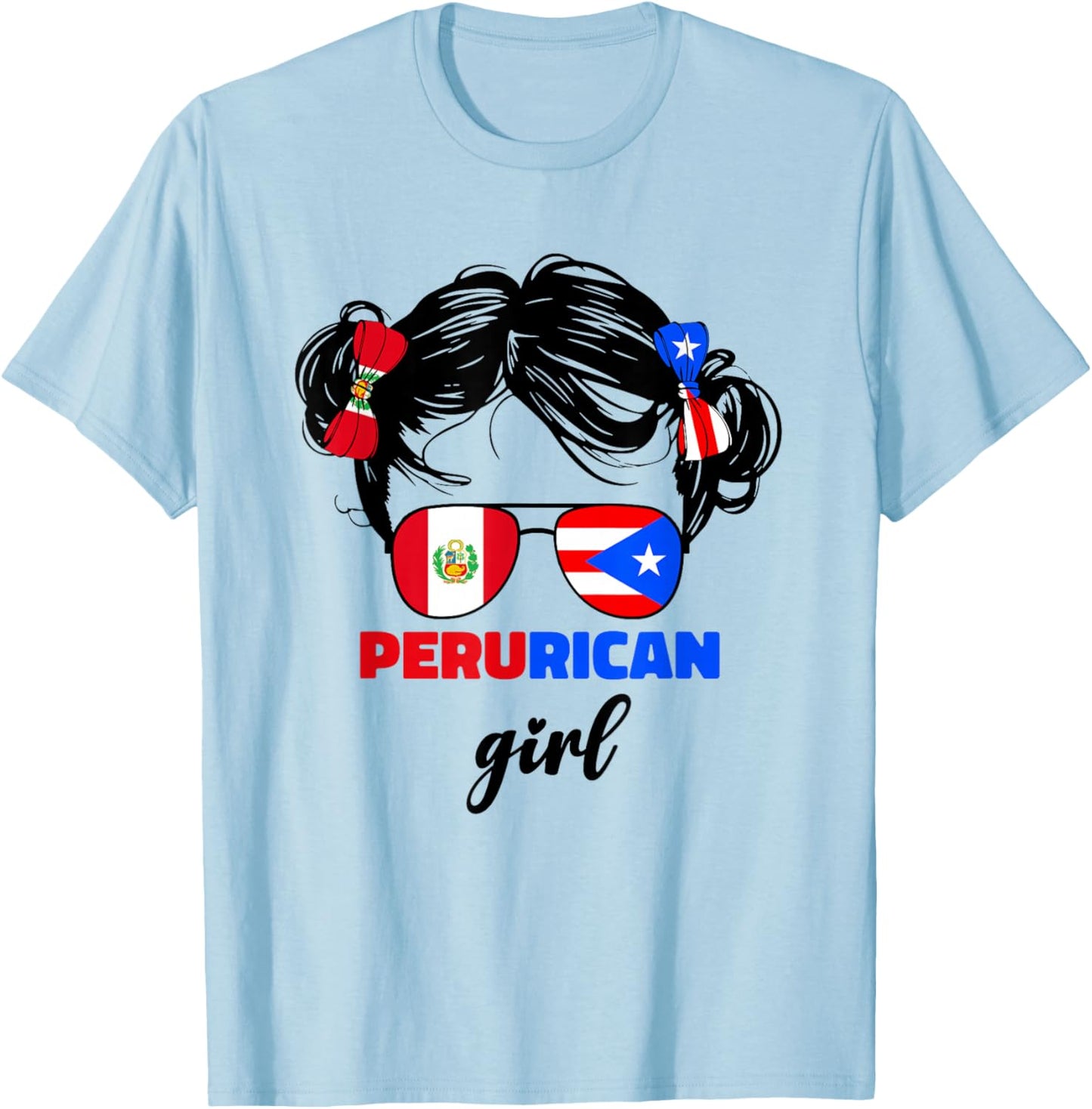 Half Peruvian And Puerto Rican Rico Peru Flag Girls Kids Mix T-Shirt - T-Shirt | Light Blue