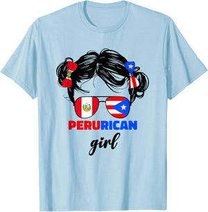 Half Peruvian And Puerto Rican Rico Peru Flag Girls Kids Mix T-Shirt - T-Shirt | Light Blue