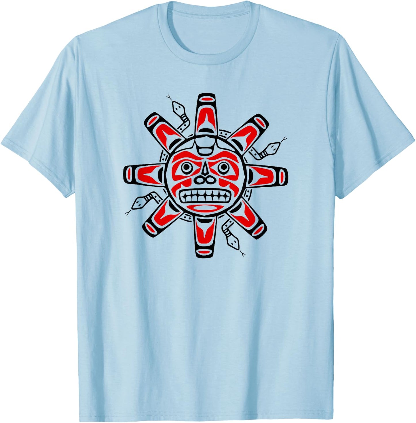 Sun Symbol Abstract Haida Art Pacific Northwest Coast Snakes T-Shirt - T-Shirt | Light Blue