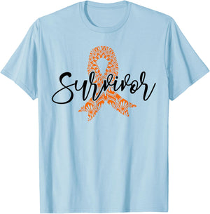 Orange Ribbon Kidney Cancer Survivor Kidney Cancer Awareness T-Shirt - T-Shirt | Light Blue