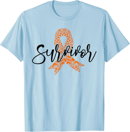 Orange Ribbon Kidney Cancer Survivor Kidney Cancer Awareness T-Shirt - T-Shirt | Light Blue