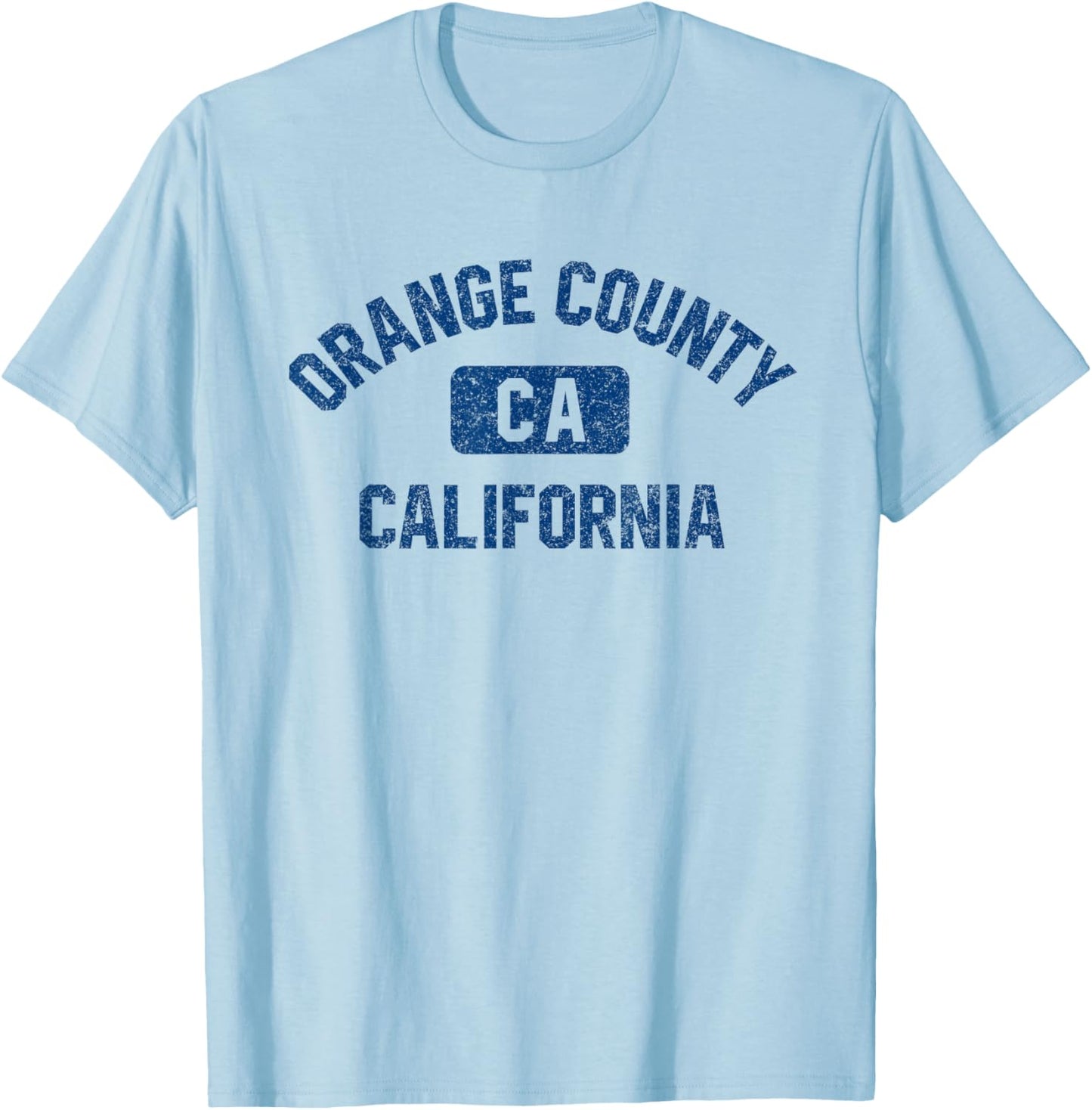Orange County California Gym Style Distress Dark Blue Print T-Shirt - T-Shirt | Light Blue