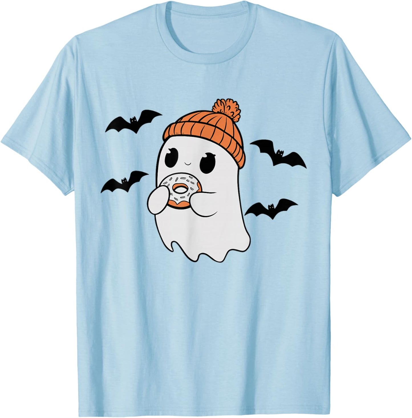 Cute Ghost Eating Donut Lovers Spooky Halloween Food Costume T-Shirt - T-Shirt | Light Blue
