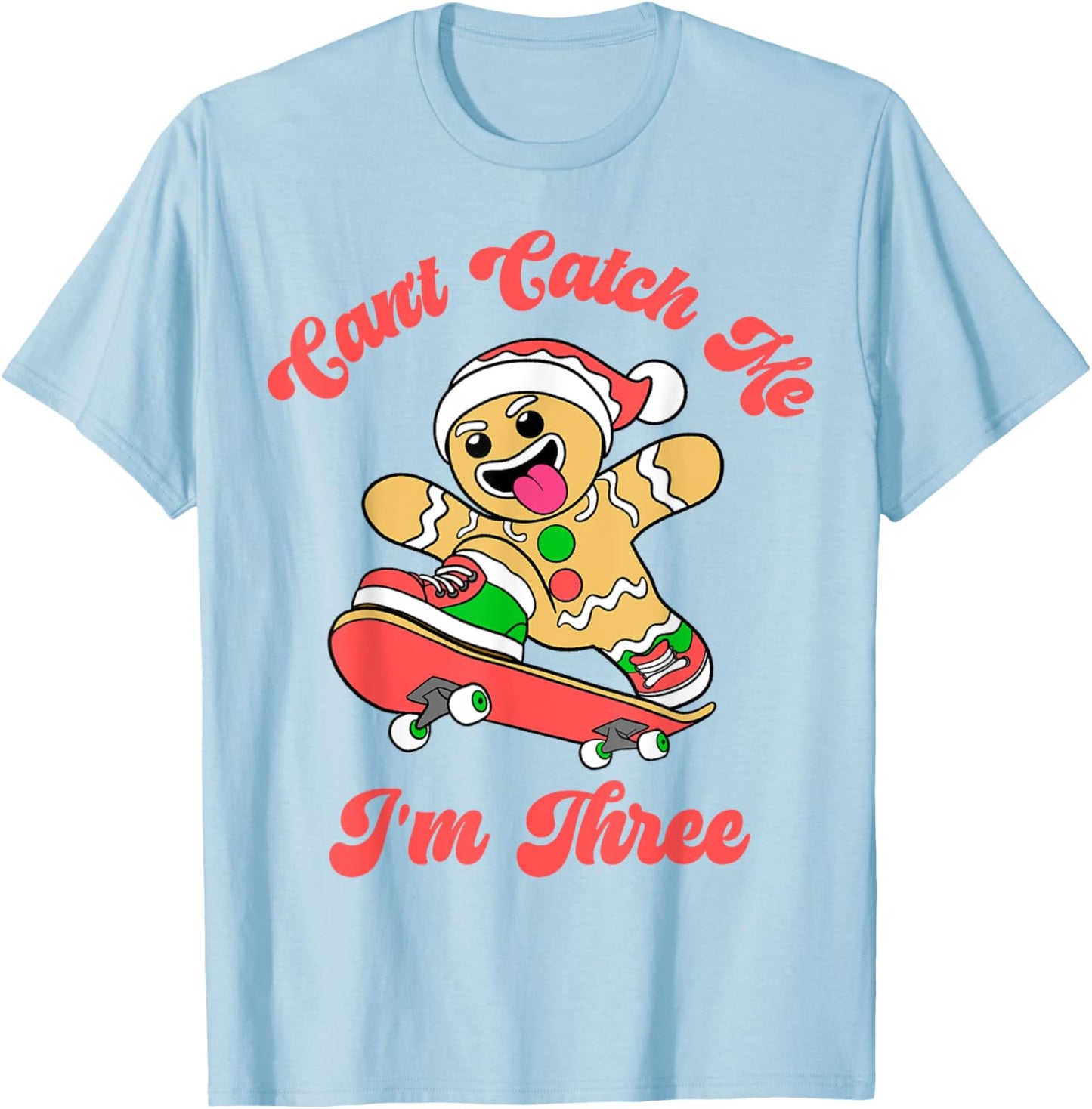 Can't Catch Me I'm Three Gingerbread Boy 3rd Birthday Kids T-Shirt - T-Shirt | Light Blue