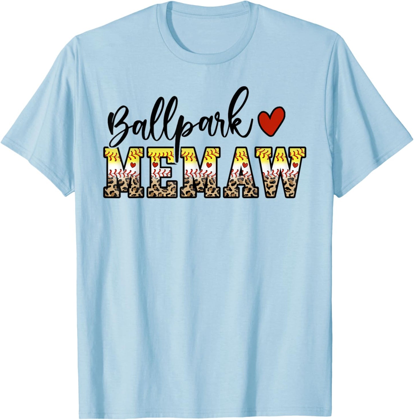 BallPark Memaw Baseball Softball Mom Leopard Mother's Day T-Shirt - T-Shirt | Light Blue