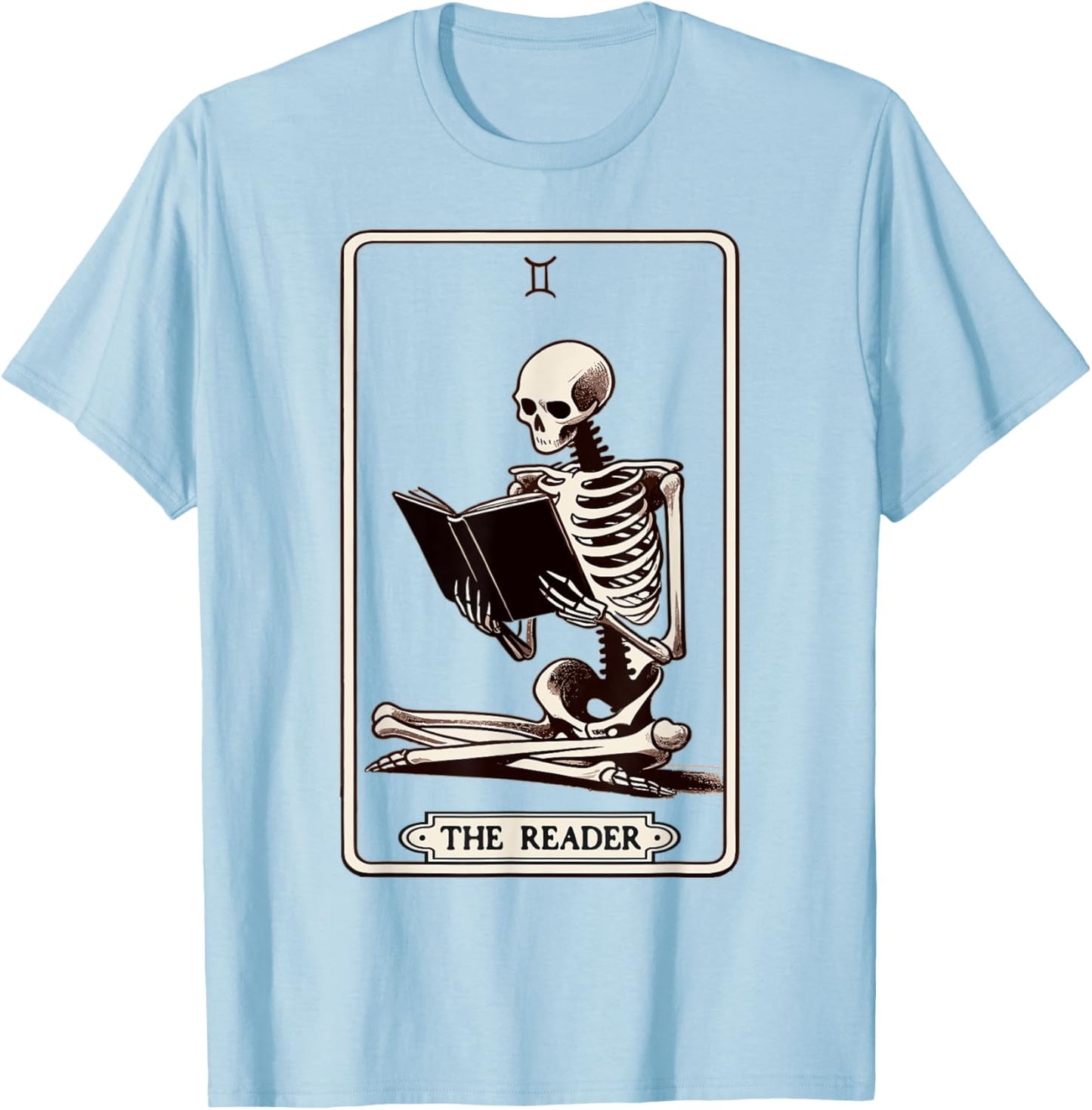The Reader Tarot Card Funny Book Lover Skeleton Reading Book T-Shirt - T-Shirt | Light Blue