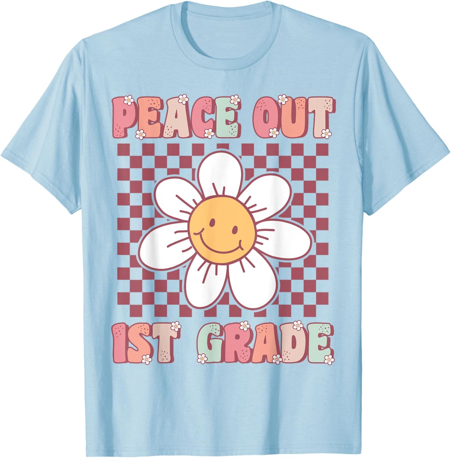Peace Out First Grade Cute Groovy Last Day of 1st Grade T-Shirt - T-Shirt | Light Blue