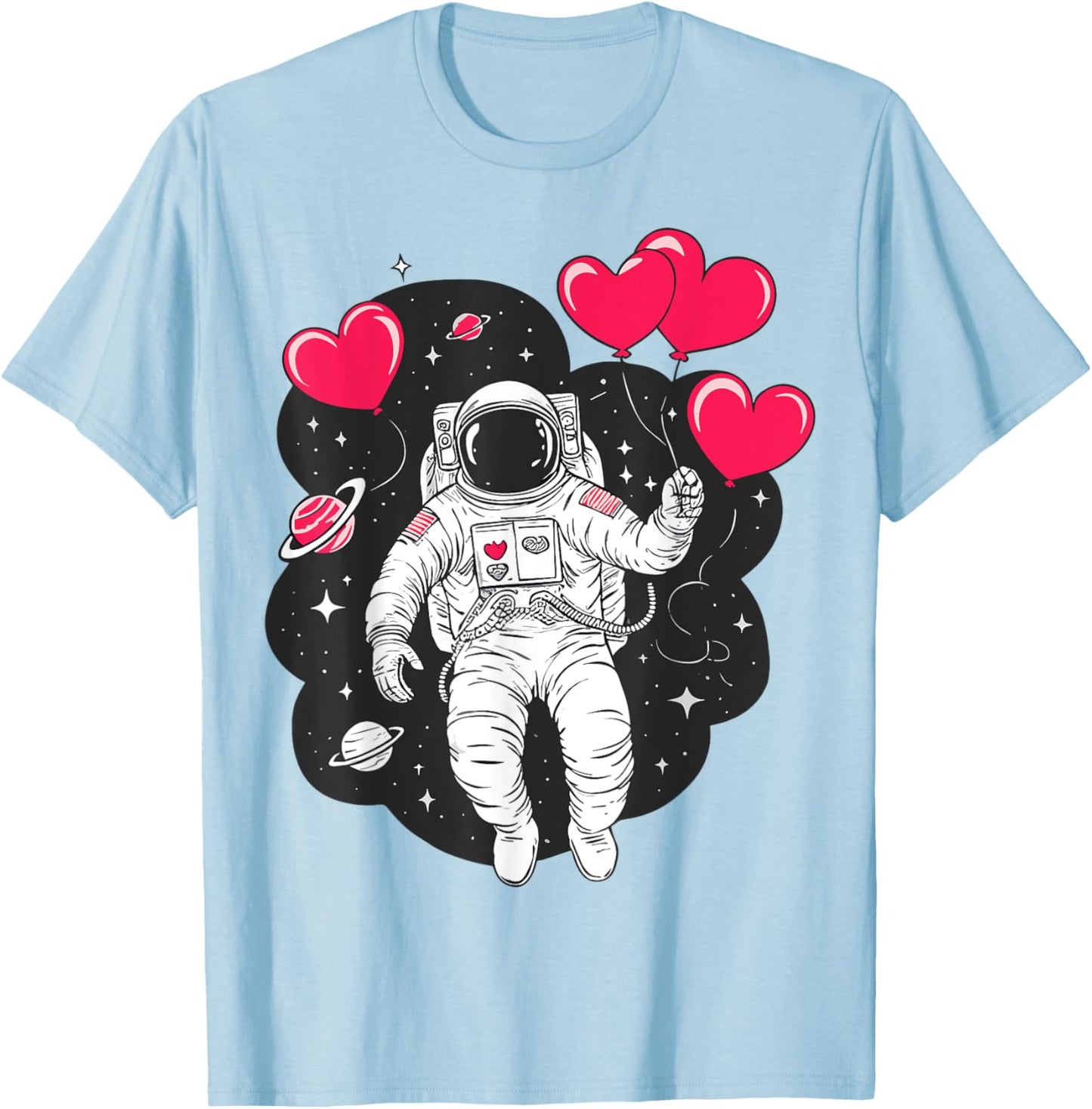 Valentines Day Space Astronaut Heart Balloons Toddler Boys T-Shirt - T-Shirt | Light Blue