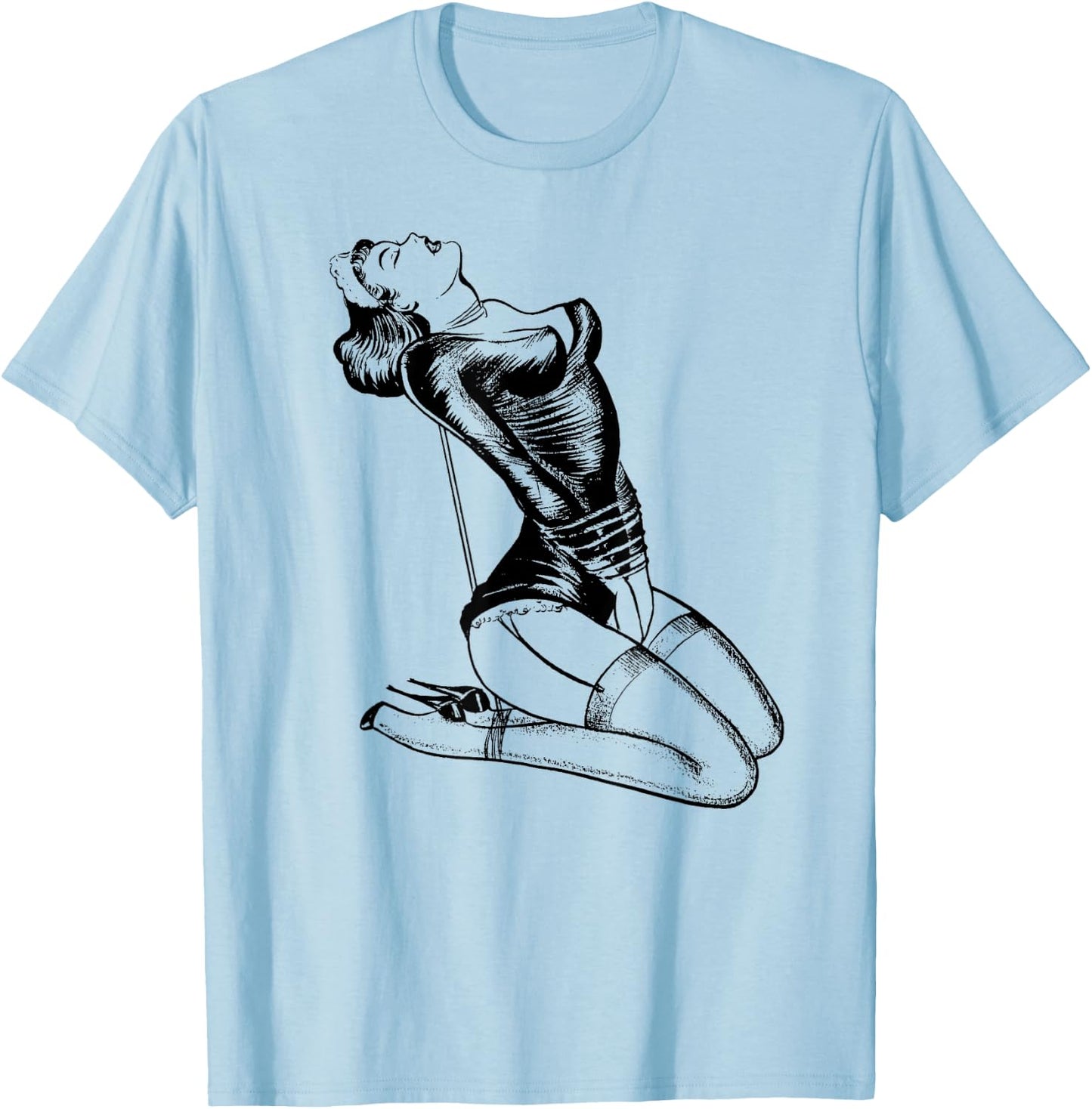 Sexy French Maid Lingerie Retro Rope Bondage Western BDSM T-Shirt - T-Shirt | Light Blue